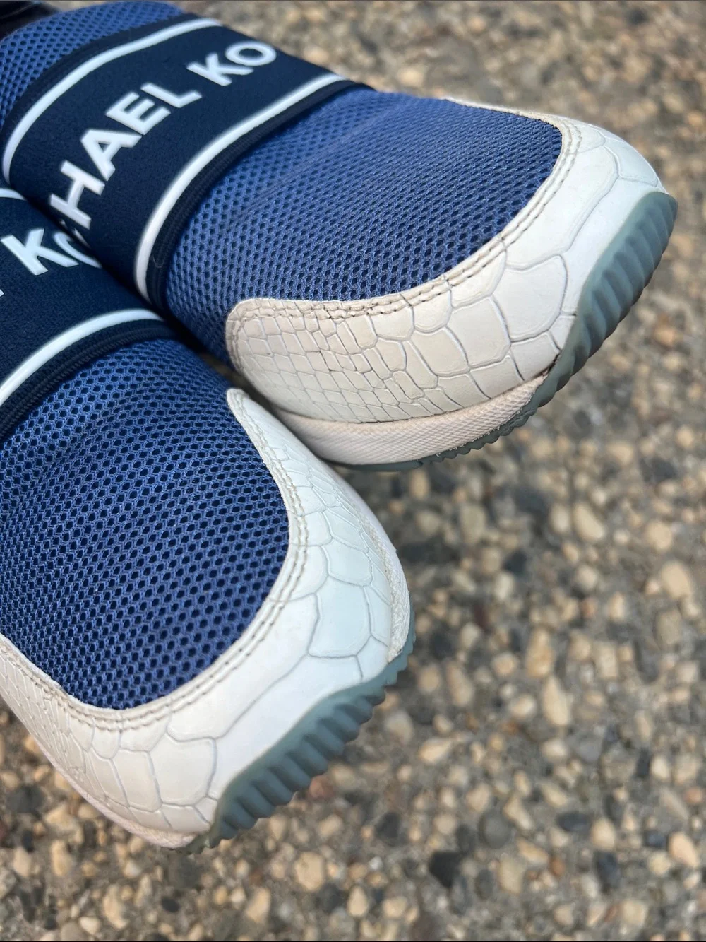 Michael Kors Felix Extreme Blue and White Mesh Slip-On Fashion Sneakers